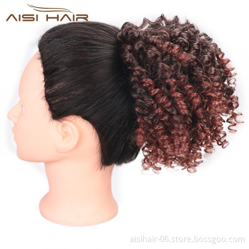Aisi Hair High Puff Afro Curly Wig Ponytail Drawstring Short Afro Kinky Pony Tail Clip In on Synthetic Curly Hair Bun